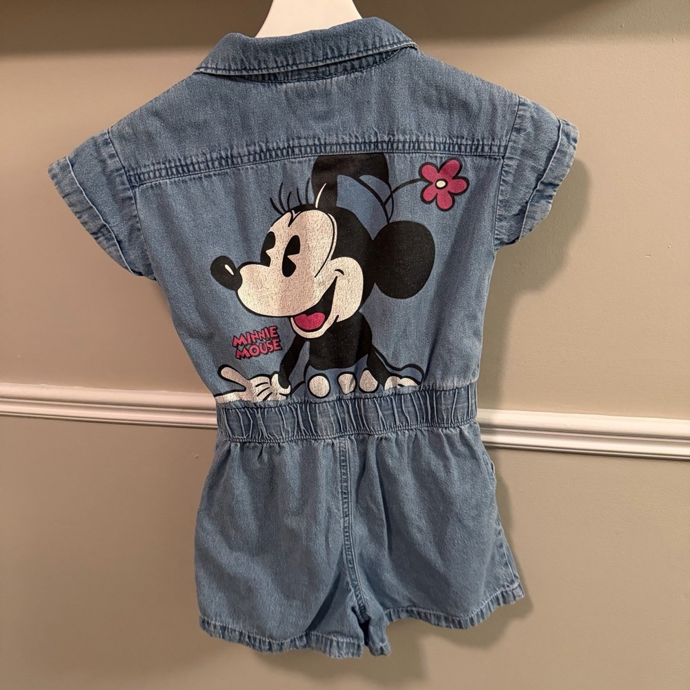 Disney Minnie Mouse Denim Romper Girls 6/6X Button Front